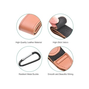 Carlig pentru Carucior, pentru Agatat Sacose si Jucarii, 15.5 cm, Piele Ecologica si Aluminiu, Maro - Img 2