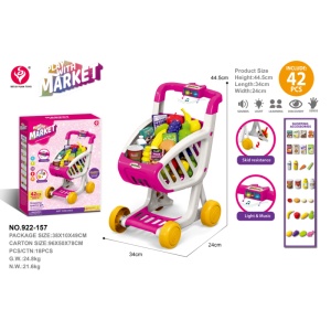 Cărucior de Cumpărături Jucărie "Play with Market", Set 42 Accesorii, Lumini & Muzică, Roz , 3ani+ - Img 2