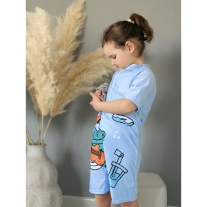 Costum de Baie Copii, Salopeta Scuba Boy, Model Intreg, Blue Dino