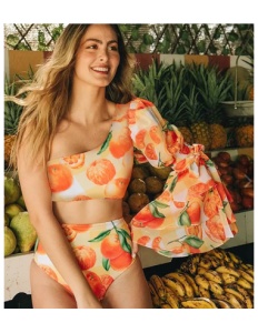 Costum de Baie, Doua Piese, Volane pe Umar, Orange Juice