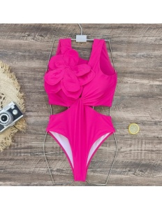 Costum de Baie, Intreg, Decupat, Elegant Fucsia - Img 2