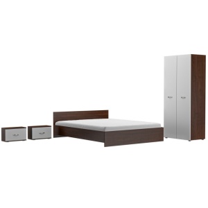 Dormitor Amelia Wenghe/Alb, Sifonier, Pat, Doua Noptiere, Pal Melaminat 18 mm, 160x200 cm - Img 2