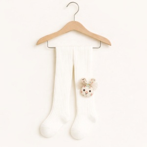 Dres cu Talpa pentru Copii, Alb, cu Iepuras Mic, Bumbac Gros