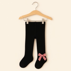 Dres cu Talpa pentru Copii, Negru, Funda Roz, Bumbac Gros
