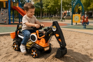 Excavator pentru Copii cu Braț Funcțional, Lumini și Muzică, Mâner Parental, Portocaliu, Roți Antiderapante, 2-7 Ani - Img 5
