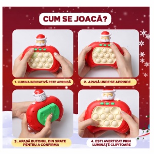 Joc Interactiv Consola Pop It, Cu Muzica Si Lumini, Antistres, Mos Craciun Rosu - Img 4