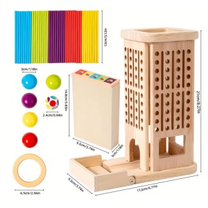 Joc Plunk de Abilitate si Strategie, Turn din Lemn cu Betisoare si Bile Colorate, 3ani+ - Img 2