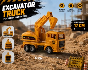 Jucarie Masinuta Tracker Excavator pentru Baieti, Galben, 17 cm, Plastic - Img 2