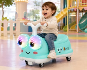 Mașinuță Bleu Ride-On pentru Copii, Model Omidă, 2-4 Ani, cu Lumini și Roți Silențioase - Img 3