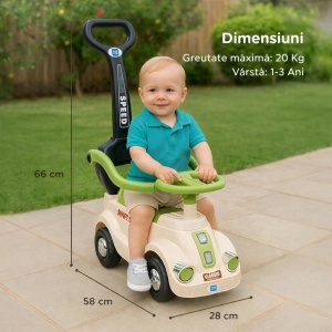 Mașinuță Copii 3 în 1 Ride On, Verde cu Mâner Părinte, Bară de Protecție 360°, Volan Interactiv - Img 4