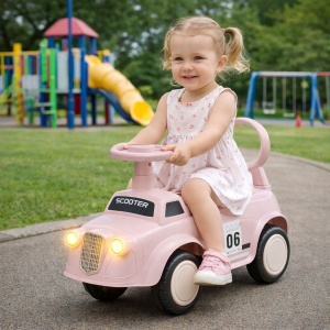 Mașinuță Fără Pedale pentru Copii Roz, cu Spațiu de Depozitare, Faruri Luminoase și Volan 360° – Ride On Copii 1-3 Ani - Img 5