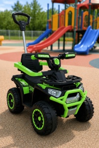 Mașinuță Ride-On ATV 4x4 pentru Copii cu Mâner de Împingere, Verde - Img 4