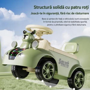 Mașinuță Ride-On pentru Copii 1-3 Ani, cu Lumini LED și Muzică, Model Ren, Verde - Crem - Img 3