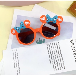 Ochelari de Soare pentru Copii, Marime Universala, Portocaliu cu Fundite Albastre, Plastic - Img 2