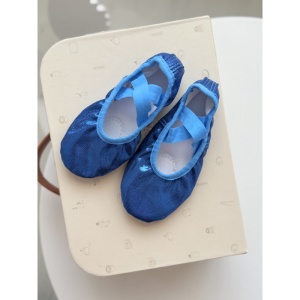 Pantofi Pentru Dans/Balet Fetite, cu Elastic, Albastru cu Sclipici, Textil