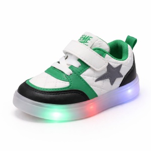 Pantofi Sport pentru Copii cu LED, Negru-Verde, Talpă Luminoasă Flexibilă, Închidere cu Scai, Design Modern și Confortabil