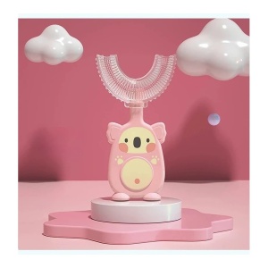 Periuta de dinti pentru Copii, Manuala, Silicon si Plastic, 10 cm, Koala Roz, 2 ani+