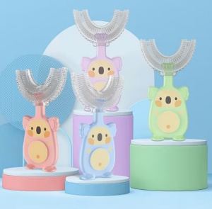 Periuta de dinti pentru Copii, Manuala, Silicon si Plastic, 10 cm, Koala Bleu, 2 ani+ - Img 4