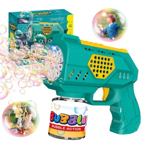 Pistol Automat pentru Baloane de Săpun Bubble Blaster Verde, Lumini LED, Funcționare pe Baterii