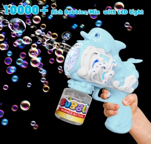 Pistol Delfin Albastru pentru Baloane de Săpun cu Lumini LED, Funcționare pe Baterii - Img 3