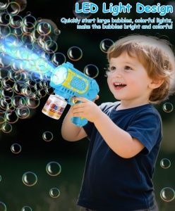 Pistol pentru Baloane de Săpun Bubble Blaster Turbo Albastru-Galben, 10 Orificii, Lumini LED, Funcționare pe Baterii - Img 3