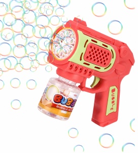 Pistol pentru Baloane de Săpun Bubble Blaster Turbo Roz-Verde, 10 Orificii, Lumini LED, Funcționare pe Baterii