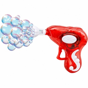 Pistol pentru Baloane de Săpun Model Bubble Mini Roșu Transparent , cu Lumini LED, Funcționare pe Baterii