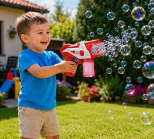 Pistol pentru Baloane de Săpun Model Vector Roșu-Alb, cu Lumini LED, Funcționare pe Baterii - Img 3