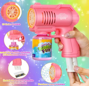 Pistol Roz pentru Baloane de Săpun Bubble Blaster, cu Efecte Luminoase LED, Funcționare pe Baterii - Img 2