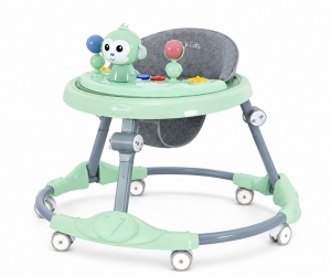 Premergător Bebe Pliabil, 6-18 Luni, Reglabil pe 6 Niveluri, cu Centru de Activități Model Maimuță, Verde/Gri - Maner Parental