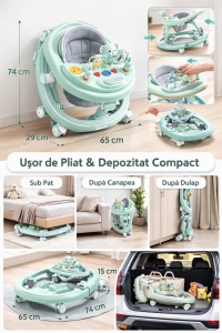 Premergător Copii 6-18 Luni Model Ursuleț Albastru, Pliabil, Reglabil pe Înălțime, Centru de Activități - Img 2