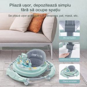 Premergător Copii 6-18 Luni Verde, Model Elefant, cu Mâner de Împingere, Reglabil pe Înălțime, Centru de Activități Interactiv, Pliabil - Img 2