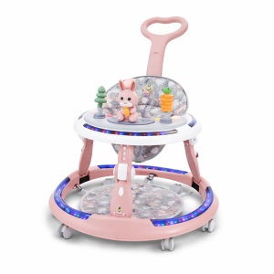 Premergător Roz Multifuncțional,6-24 Luni, cu Mâner Parental, Lumini LED 360°,cu Muzică și Jucării