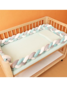 Protectie Laterala Pentru Patut Bebe, Bumper Impletit, Bumbac, Mov, Verde, Alb 2m - Img 2