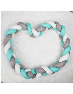 Protectie Laterala Pentru Patut bebe, Bumper Impletit, Bumbac, Verde, Gri, Alb 3m