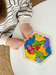 Puzzle din Lemn Montessori, Dinozauri, Stivuire, Lemn, 10 bucati, 20 cm x 20 cm - Img 5