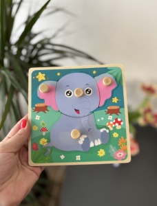 Puzzle Elefantel din Lemn, 4 Piese, 15 cm x 15 cm