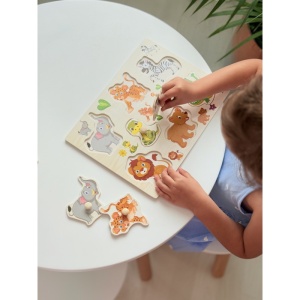Puzzle Montessori din Lemn, Animale 2 , 7 Piese, Dimensiune 30x22.5 cm