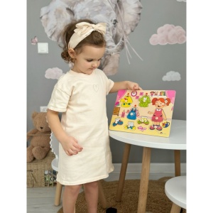 Puzzle Montessori din Lemn, Model Imbraca Fetita, 8 Piese, Dimensiune 30x22.5 cm - Img 2
