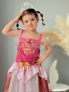 Rochie Fetite Carnaval, Printesa, Tull/Saten, Fucsia si Roz, Sclipici Argintiu - Img 2