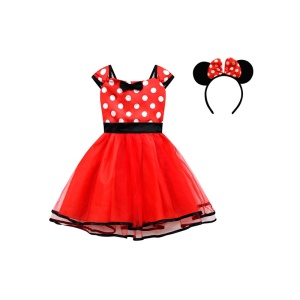 Rochie Fetite Carnaval, Printesa, Tull/Saten, Rosu cu Buline Albe, plus Accesoriu Bentita - Img 2
