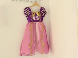 Rochie Fetite Carnaval, Printesa, Tull/Saten, Roz si Mov, Sclipici Auriu, Accesoriu Brosa Mov - Img 3