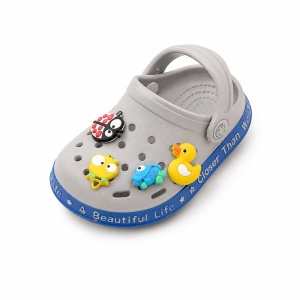Saboți Copii Tip Crocs din Spumă cu Accesorii 3D Detașabile și Baretă Reglabilă, Gri