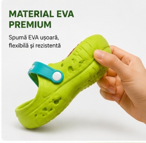 Saboți Copii Tip Crocs din Spumă cu Cățeluș 3D, Baretă Reglabilă, Talpă Antiderapantă, Verde - Img 7