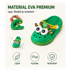 Saboți Copii Tip Crocs din Spumă cu Girafă 3D, Baretă Reglabilă, Talpă Antiderapantă, Verde - Img 4