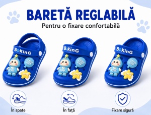Saboți Copii Tip Crocs,Spuma cu Personaj 3D, Balon și Stea Decorativa, Baretă Reglabilă, Talpă Antiderapantă,Albastru - Img 8