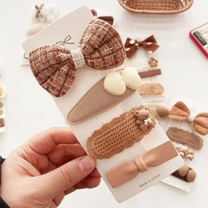 Set 4 Agrafe pentru fetite, Clips, Funditam Inimi si Urs, Crem