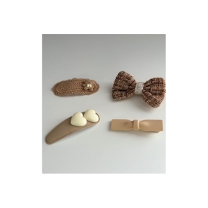 Set 4 Agrafe pentru fetite, Clips, Funditam Inimi si Urs, Crem - Img 2