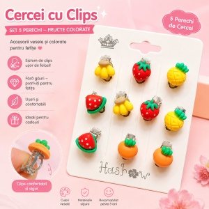 Set 5 Perechi de Cercei cu Clips pentru Copii Fructe/Legume - Img 2