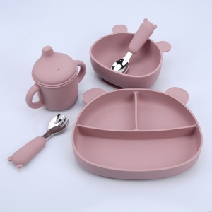 Set Diversificare 5 Piese, Silicon, Bebelusi si Copii, Roz, 5 Piese, 6 luni + - Img 2